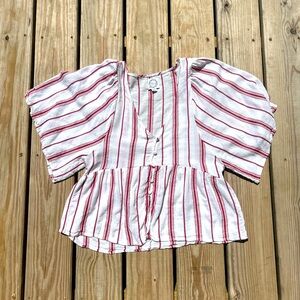Blue Rain Francesca’s Linen Blend Red And White Striped Boho Top Size Medium GUC